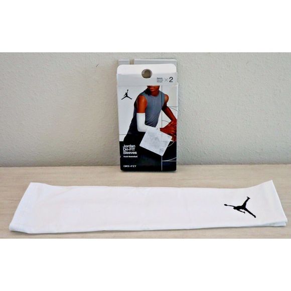 Nike Jordan J.000.1926.101 Youth Sz L/XL White Dri-FIT Basketball Arm Sleeves - Picture 1 of 4